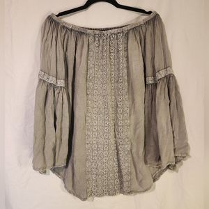SOLITAIRE Gray XL Boho Embroidered shirt